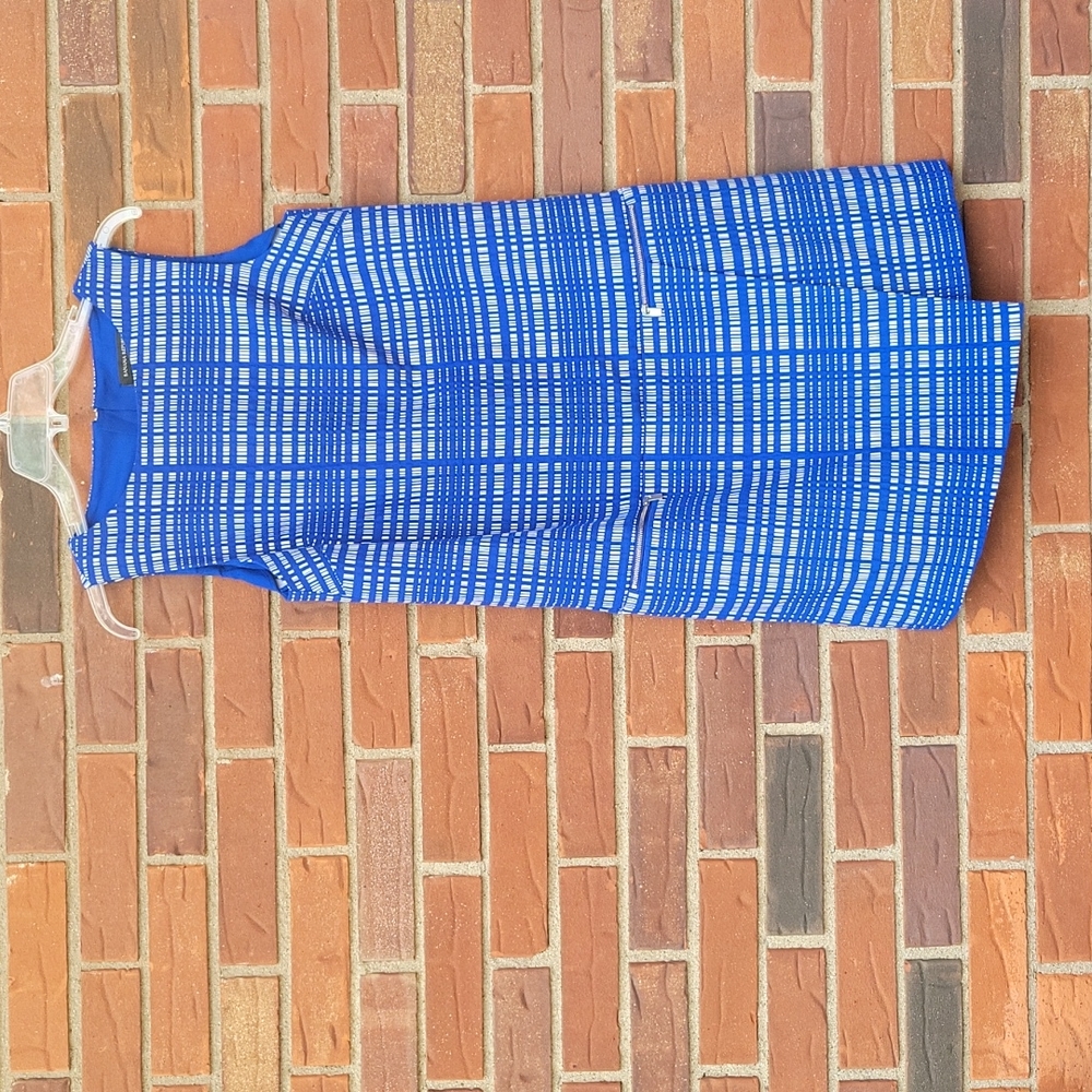 J. Crew Blue and White Patterned Sleeveless Shift Dress